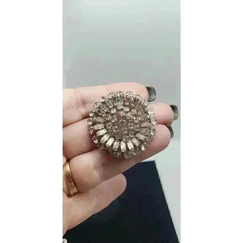 Vintage Brooch Rhinestone Rhodium Plate Austria Statement layered - Picture 10 of 11
